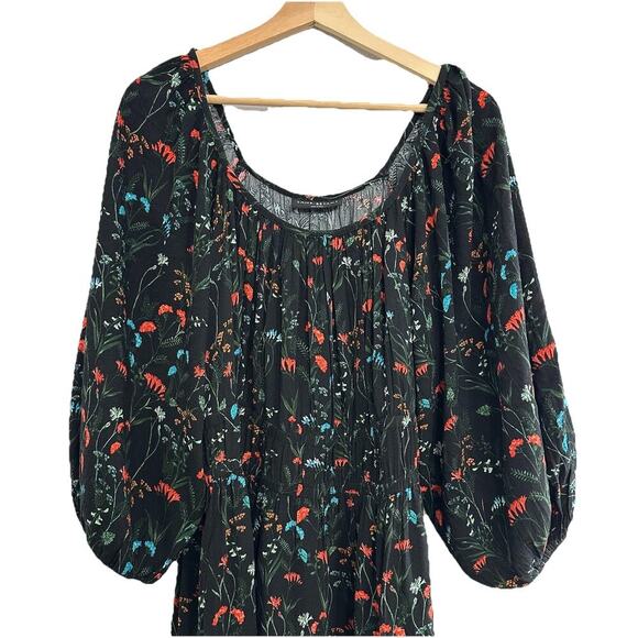 Lane Bryant Black Floral Maxi Dress Size 14 3/4 Sleeve Pockets Stretch NWT - Picture 3 of 16